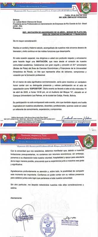 INVITACIÓN A LA CELEBRACIÓN DE LAS BODAS DE PLATA DEL ÁREA DE CIENCIAS ECONÓMICAS Y FINANCIERAS